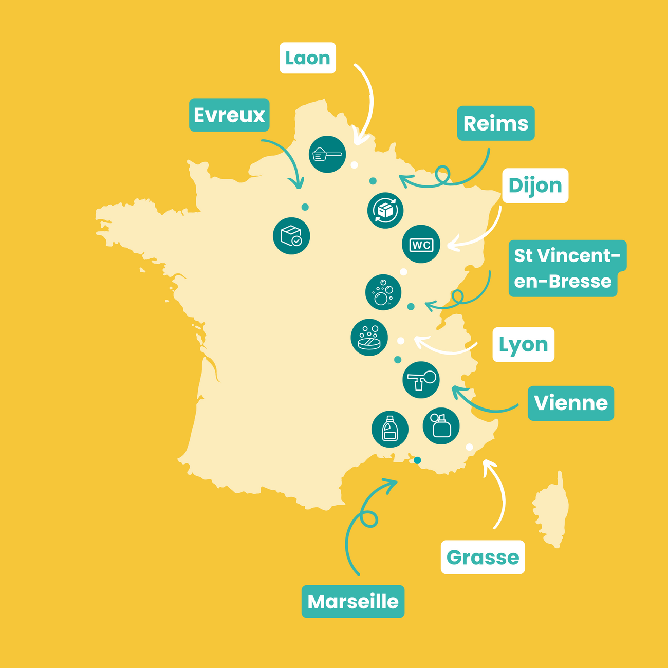 Carte des usines de fabrication - Les Petits Bidons