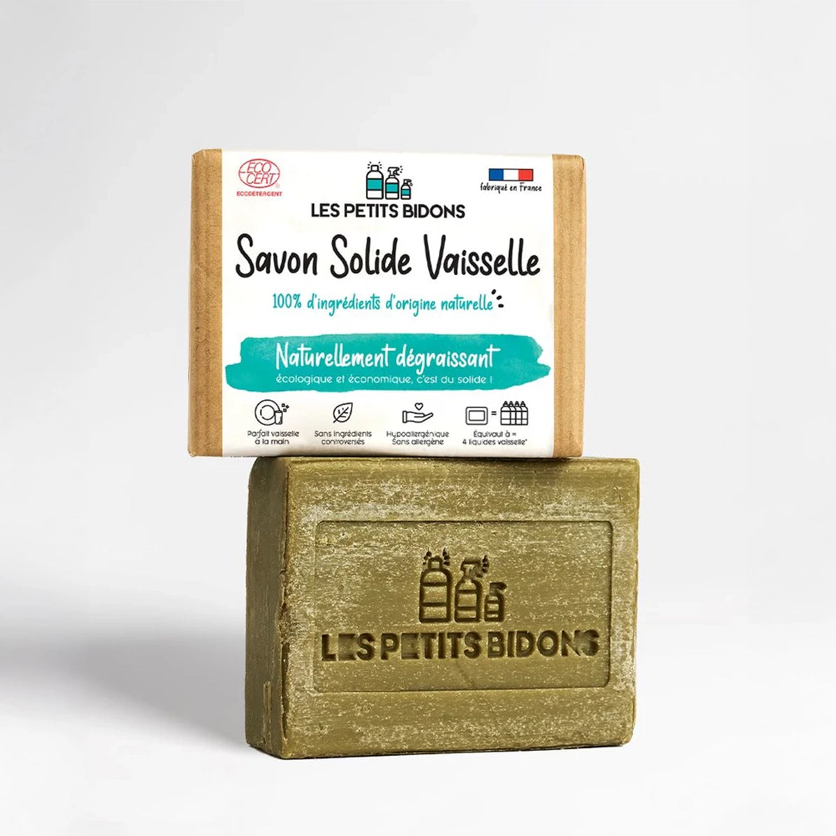 Savon vaisselle solide Les Petits Bidons 100% d’origine naturelle, 200g sans plastique – nettoie et dégraisse efficacement la vaisselle