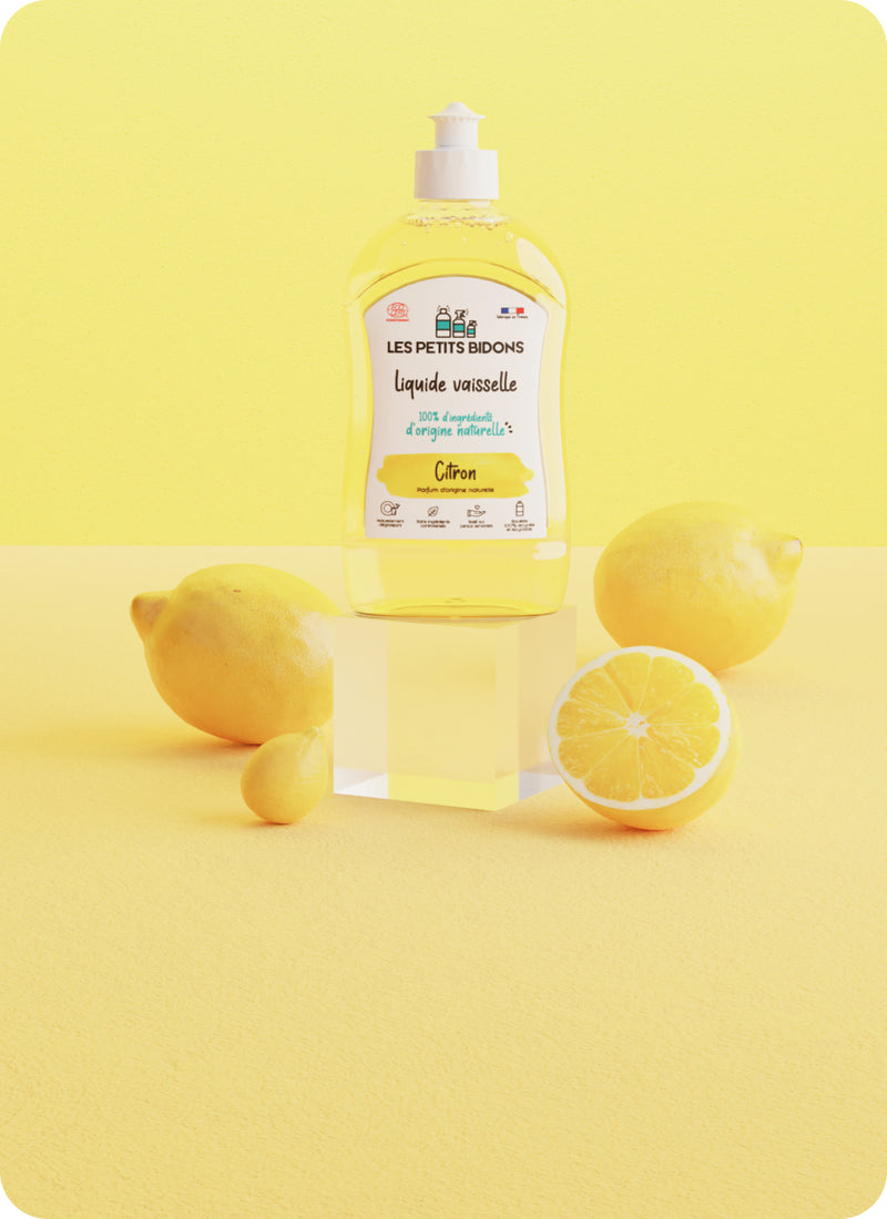 Liquide vaisselle citron Les Petits Bidons 500ml – formule 96,5% d’origine naturelle, dégraisse et fait briller la vaisselle