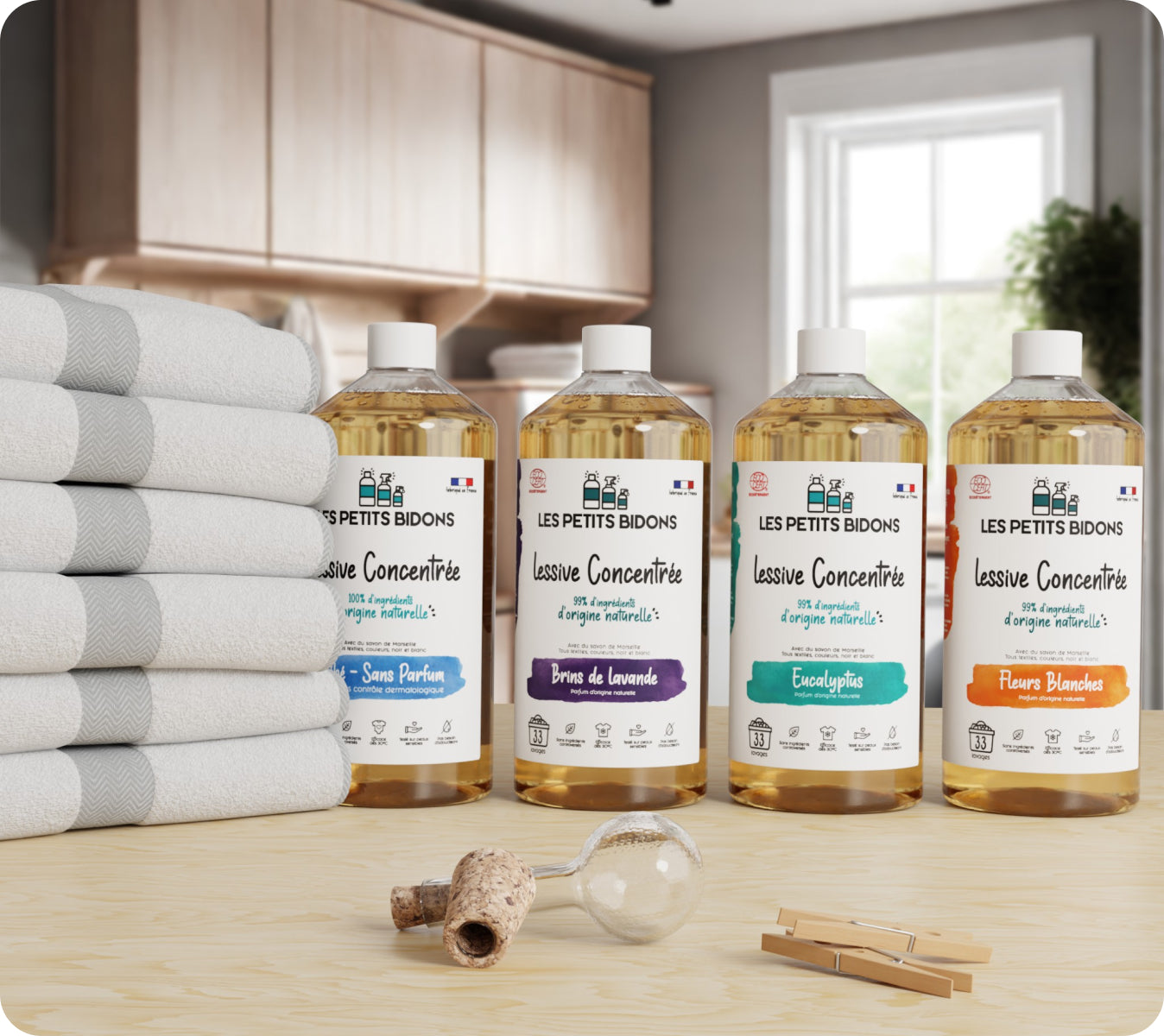 Gamme de lessives concentrées écologiques Les Petits Bidons –jusqu'à 100% d’origine naturelle, efficaces même à basse température et adaptées aux peaux sensibles