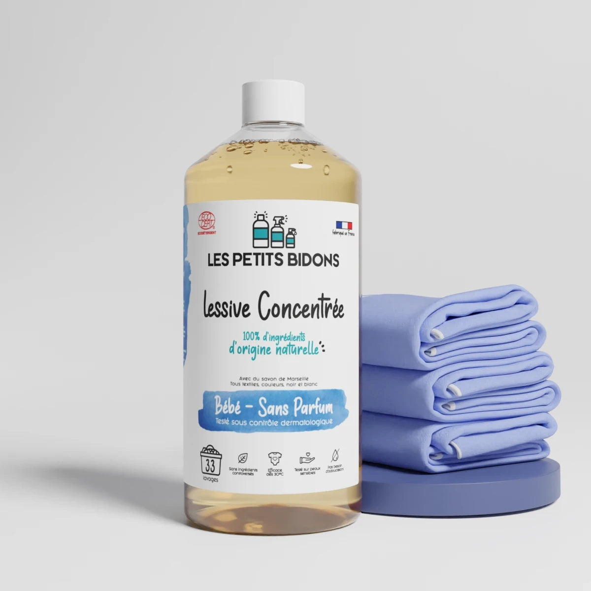 Lessive concentrée Bébé sans parfum Les Petits Bidons 100% d’origine naturelle, 1L – hypoallergénique et idéale pour les peaux fragiles
