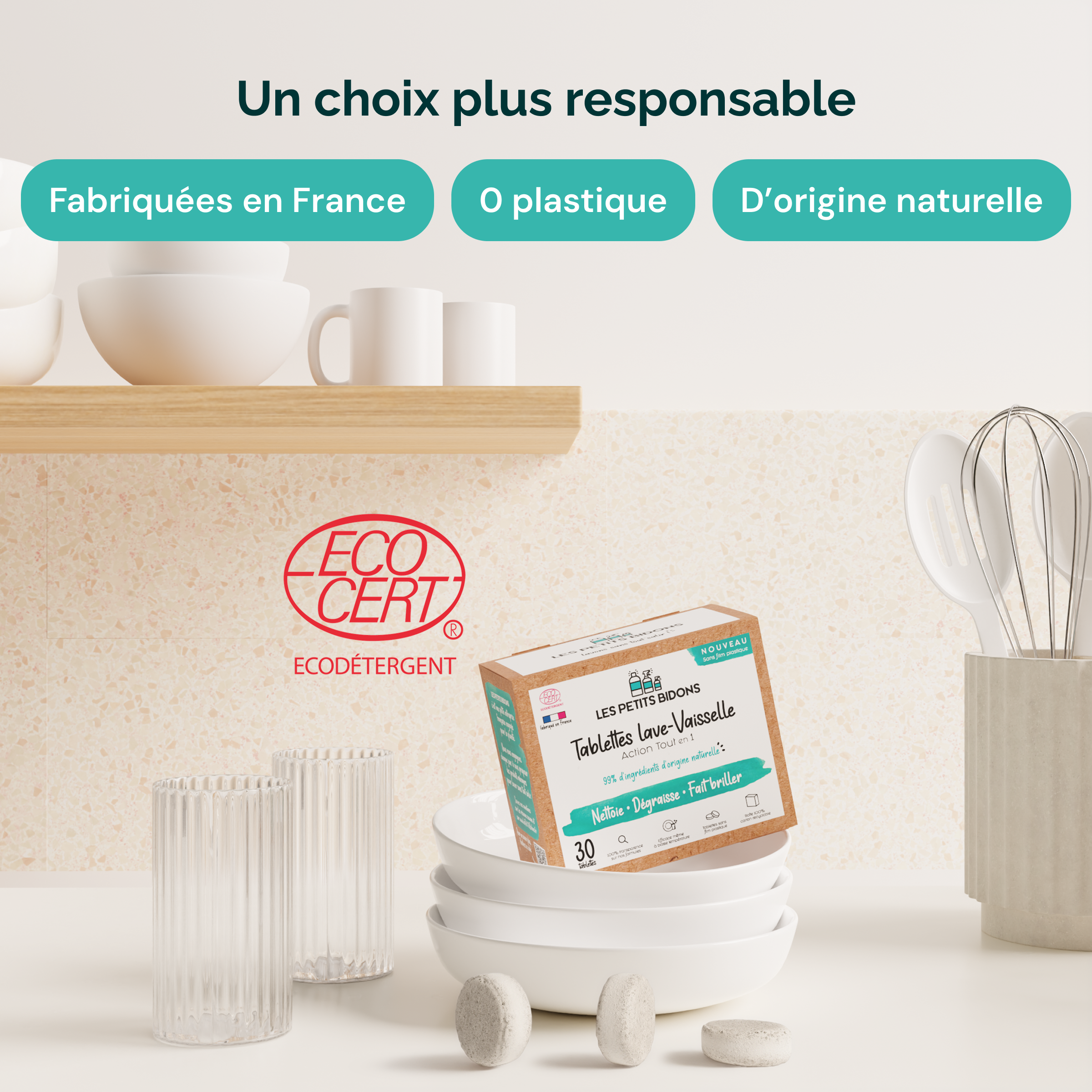 Feuilles Détergentes Pour Lave-vaisselle - 30 Pièces Naturelles, Sans Parfum, Solubles, Alternative écologique Aux Pastilles