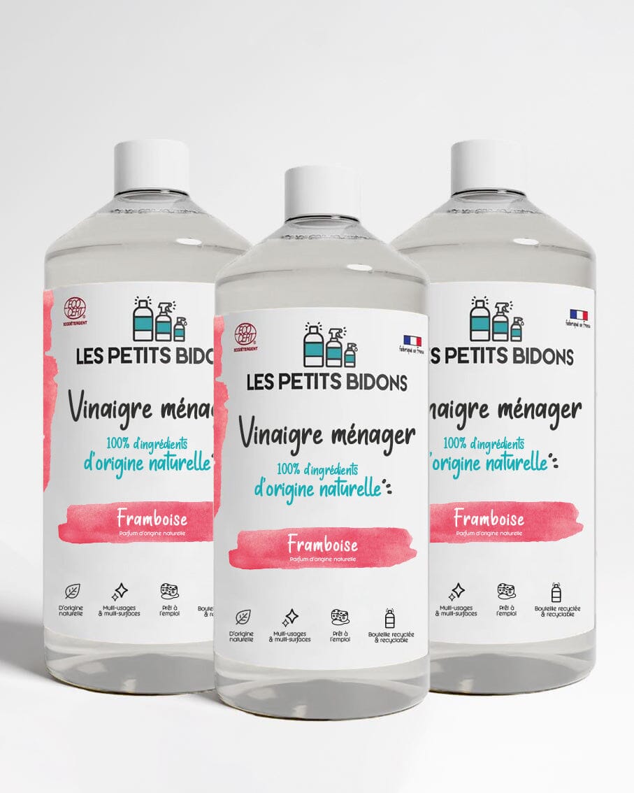 Lot de 3 Vinaigres Ménagers Multi-usages Framboise 1L Vinaigre Les Petits Bidons 